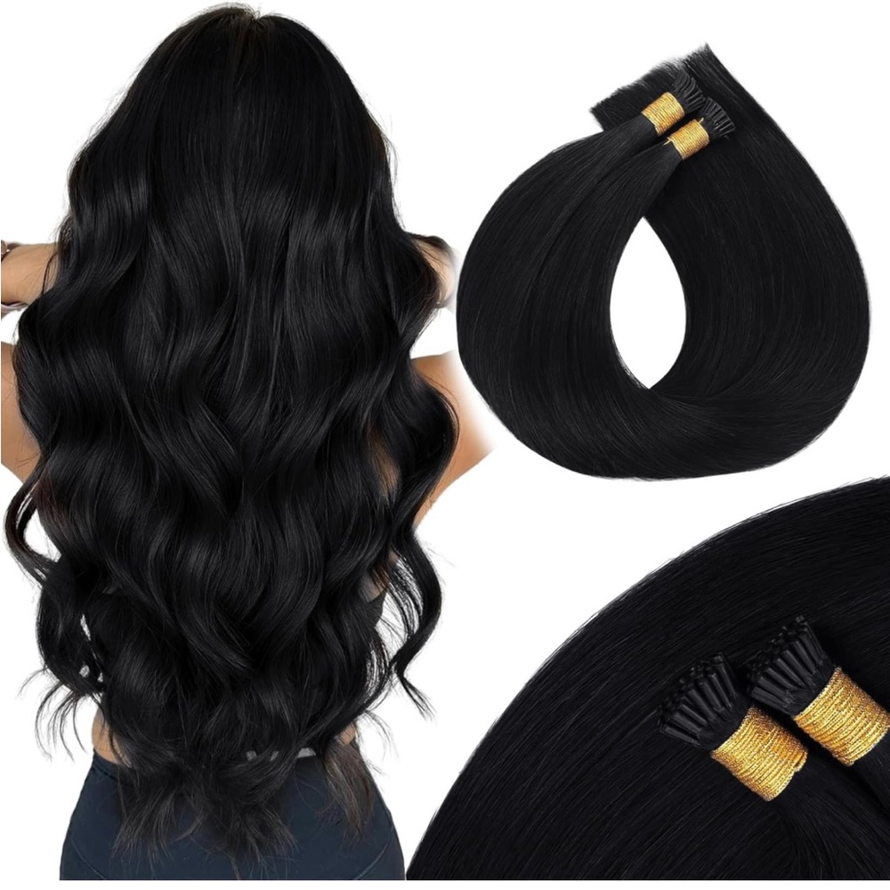 16 I Tip Hair Extensions Human Hair,50g/100s Jet Black Human Hair Extensions